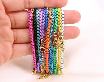 10PCS, Colorful Enamel chain bracelet, bright color chain bracelet, box chain link bracelet