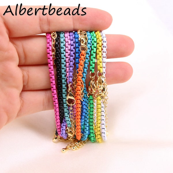 10PCS, Colorful Enamel chain bracelet, bright color chain bracelet, box chain link bracelet