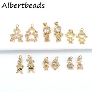 20PCS, Gold Boy and Girl Charm Pendant, CZ Micro Pave Boy and Girl Pendant, Kids Charm Pendant for Bracelet Necklace Jewelry Making