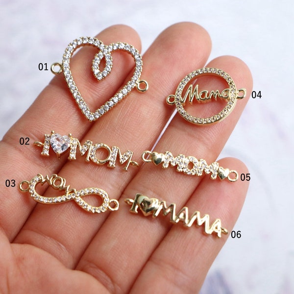 10PCS, Mama Connector Links, Clear CZ Micro Pave Charms for Mother Bracelet/Necklace Making Findings