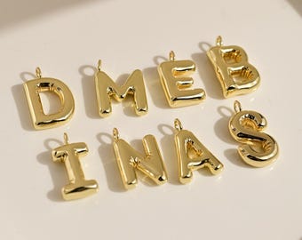 5-26pcs, Personalized Initial Bubble Letter Pendants,Polished 18k Gold Plated Alphabet Charms