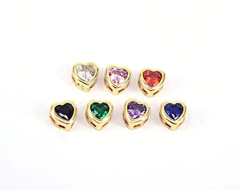 20PCS, Gold Plated Zircon Heart Spacer Bead Charm Pendant, Jewelry Making