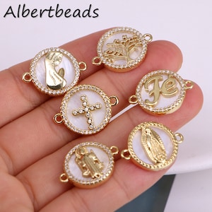 10PCS, Gold Filled Round Virgin Mary Connector, Religious Charm, Mary Charm, Round Cross Jewelry Connector, DIY Jewelry Supplies,