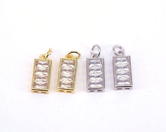 20PCS, CZ Pave Zircon Rectangle Bar Pendant, Clear Cubic Zirconia Crystal Bar Charm, Gold Plated Brass Pendant Jewelry Finding