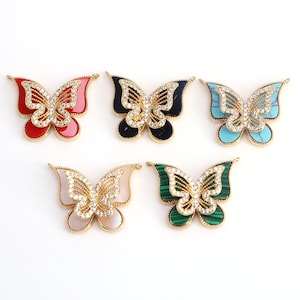 5PCS, Gold Plated Butterfly Shell Gemstone Charm Pendant, Zircon Howlite Butterfly Pendant, Charm Necklace Pendant