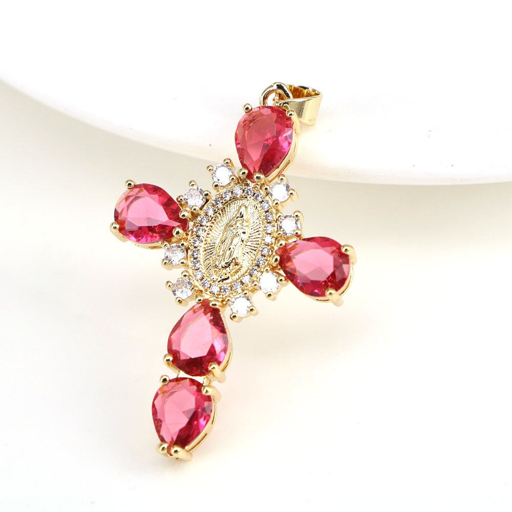 5-10PCS, Zircon Virgin Mary With Cross Pendant , Religious Necklace ...