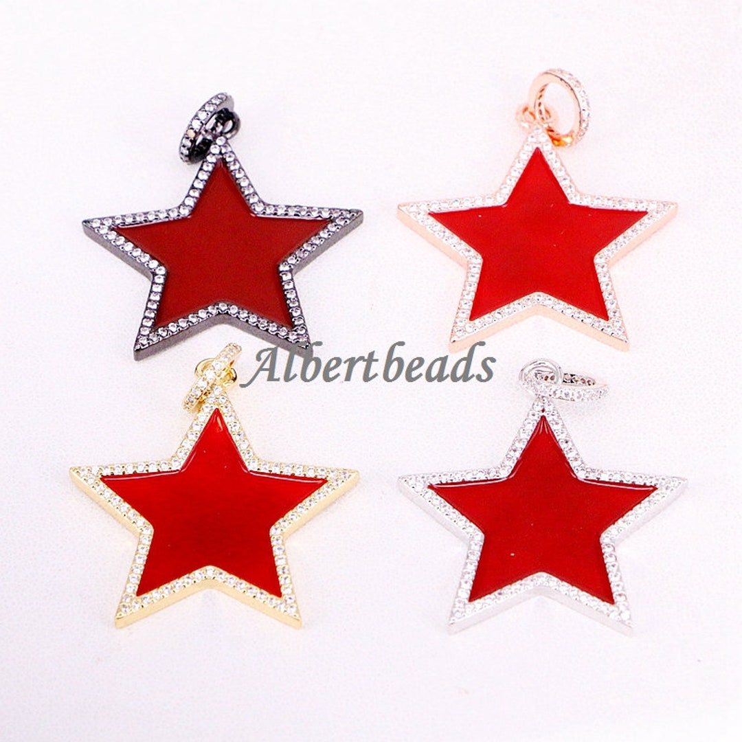 AZYZ315-4278 CZ Micro Pave Red Enamle Metal Star Charms