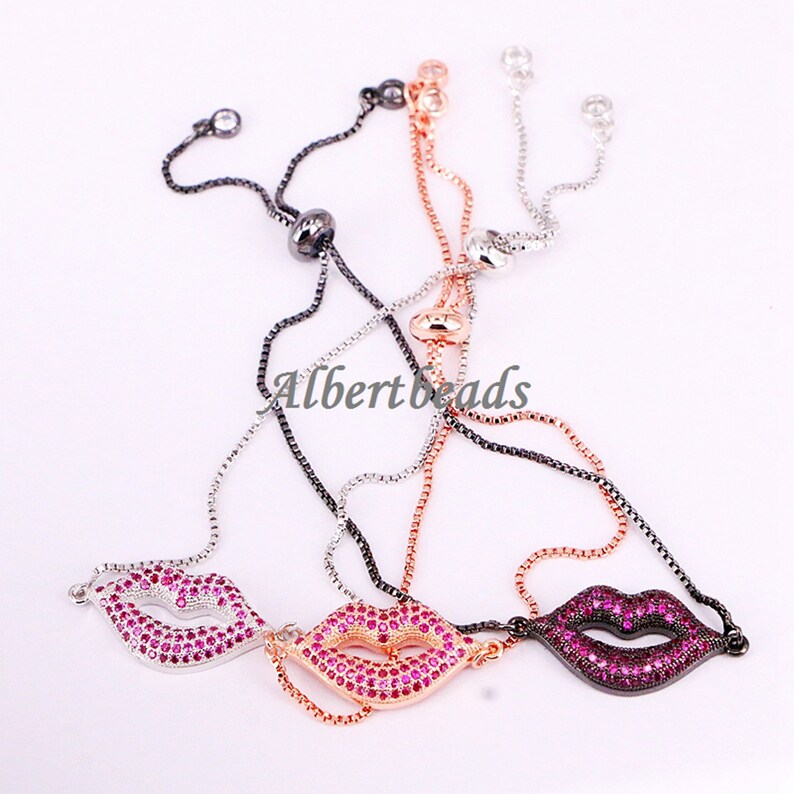 AZYZ333-5428 Unique Design CZ Micro Pave Lip Plated Brass Bead Bracelet Connector Charm Wom en Jewelry 10PCS