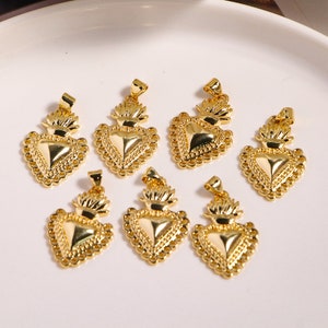 10PCS, Gold Filled Heart Pendant, Heart Flower Charm, Necklace Charm, DIY Jewelry Making Supply