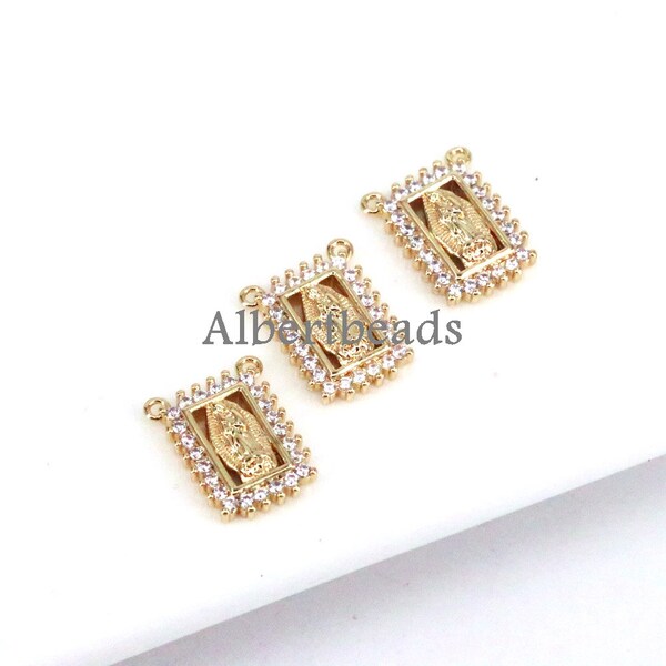 10PCS, CZ Crystal Gold-Color Pendant Charms, Beautiful Heart Charm, Leaves Charms, Square Mother Of Jesus Vintage Pendant, Fashion Jewelry