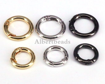10PCS, Metal Snap Hook Charms, Gold/Silver/Rose/Metalblak plated Pave Round Circle shape Smooth Spring Clasps Findings