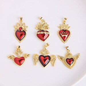 10PCS, Enamel Heart Pendant, Micro Pave CZ Heart Necklace Accessories, Heart-Shaped Charm, DIY Jewelry Making Supplies
