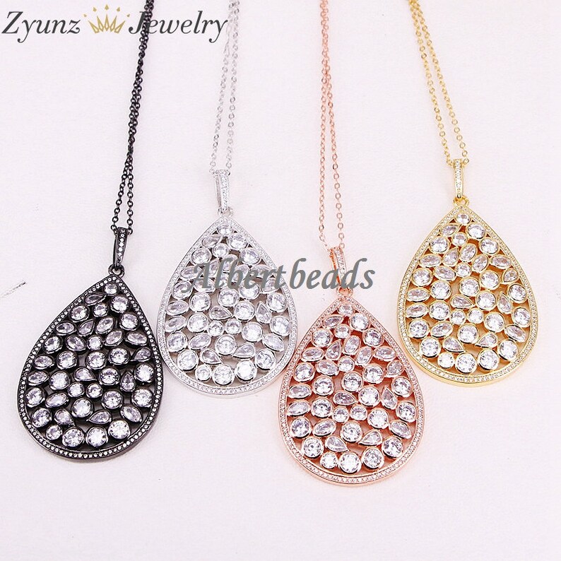 necklace accessories For women 5PCS CZ zircon pave crystal water drop Pendant AZYZ302-6821 Pave CZ Diamond Charm Pendant