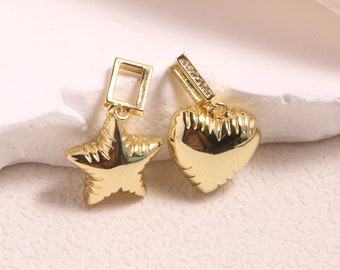 10pcs, Puffed Heart Pendant, 18K Gold Plated Heart Pendant, Love Necklace, Heart Charm, Love Charm, DIY Jewelry Supplies,