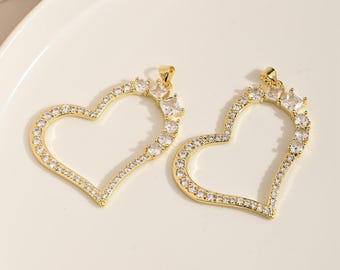 5-10pcs, Fashion Gold Love Heart Pendant Accessories Inlaid Zircon Charm Necklace Pendant For Jewelry Making