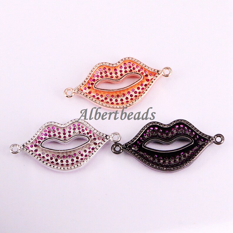 AZYZ333-5428 Unique Design CZ Micro Pave Lip Plated Brass Bead Bracelet Connector Charm Wom en Jewelry 10PCS