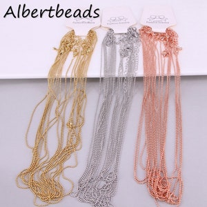 20PCS, 1.5mm Gold Silver Beads Ball Necklace Chains with Lobster Clasps Copper Link Chains Accessories