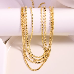 20PCS, Gold Plated Brass Necklace Box Chain,Rice Shape Neclace, Round Beads Minimalist Necklace, Gold Plated Chain Necklace