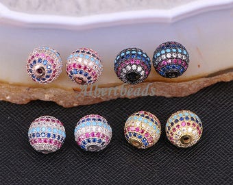 A183-9807 Venta caliente CZ Metal Micro Pave Cubic Zirconia Disco Ball Ronda Abalorios Espaciador de cuentas para el hombre judío haciendo pulsera DIY 10PCS