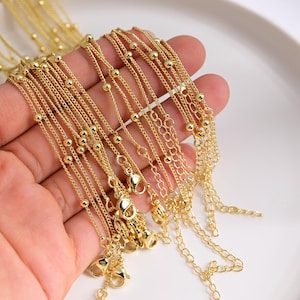 20PCS, Gold Beads Chain Ball Beaded Chains,  Satellite Chains, Soldered Chains For DIY Necklace Jewelry Making Accessories