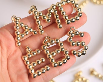 10-26pcs, 18K Gold Plated Bead Alphabet Initial Letter Pendant Necklace Accessories