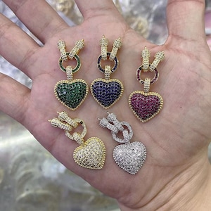 5PCS, Fashion Women Heart Necklace Charms Luxury Wedding Jewelry Green Pink Blue Zircon Pendants for Women Wedding Jewelry Making