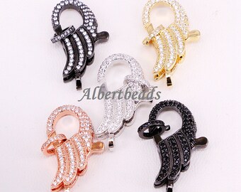 AZYZ325-9739 CZ Micro Pave Angel Wings Lobster Clasp, Cubic Zirconia Clasp, Findings 5PCS