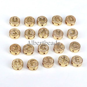 10-26PCS, Carta inicial encantos de cuentas, latón negro CZ flat Round Letter abalorios para joyería haciendo hallazgos 5x11.5mm