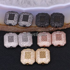 A183-9237 Micro Pave CZ Metal Copper Beads For Making Necklaces Bracelets DIY Beads, Square Spacer Charm Accessories 5PCS