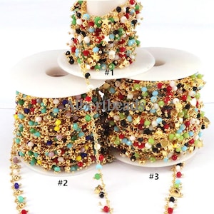 5 metrów, mosiężne szklane kryształowe koraliki łańcuchy pozłacane satelitarny łańcuch do samodzielnego wyrobu biżuterii