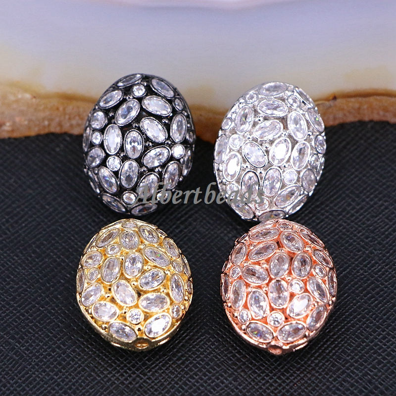 A183-9817 Micro Pave CZ Oval Shape beads For Bracelet Necklace Jewelry Making Spacer Connector Metal Beads Findings 5PCS