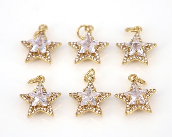 10PCS, CZ Star Jewelry, Star Charm, Star Bracelet Charms, Cubic Zirconia Star Pendant, DIY Joyería Making Accessories