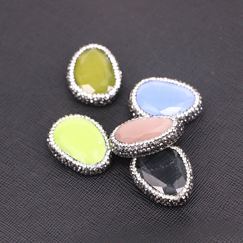 Mix Color faceted stone beads with side hole pave rhinestone gemstone beads pendant connector jewelry finding beads 510PCS