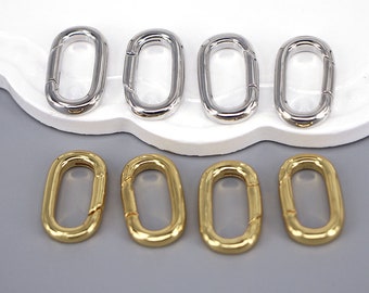 6PCS, Carabiner Spring Push Clasp-Oval Lock Clasp-Interlocking Oval Lock Clasp-Brass Carabiner Jewelry Charm