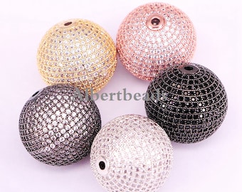 A359-8287, Round Pave Beads, CZ Pave Ball Large Bead, Disco Bead, Silver/Gold/Rose Gold/Gunmetal Black color, 5PCS