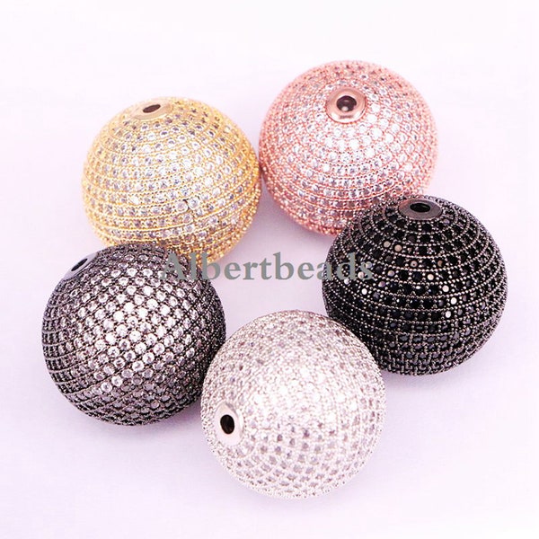 A359-8287, Round Pave Beads, CZ Pave Ball Large Bead, Disco Bead, Silver/Gold/Rose Gold/Gunmetal Black color, 5PCS