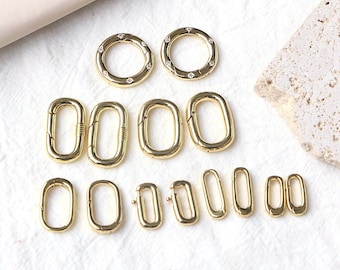 10PCS, Gold Color Oval Carabiner Clasp, Round Clasp, Carabiner Lock Connector, Spring Push Gate for DIY Jewelry Finding Necklace Bracelet