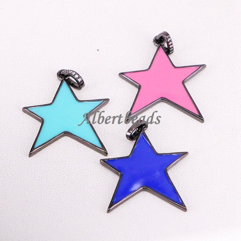 Rose color 10PCS Enamel Charm Pink Black Yellow AZYZ319-7173 Metal Copper Star Charms Blue White