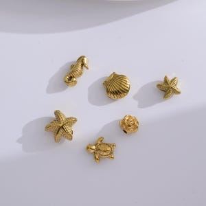 10pcs, Stainless Steel Sea Life beads, Cute Seahorse Shell Turtle Flower Starfish Spacer beads