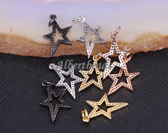 A185-8400 Micro Pave CZ Hollow Star Pendant Charms for Earring