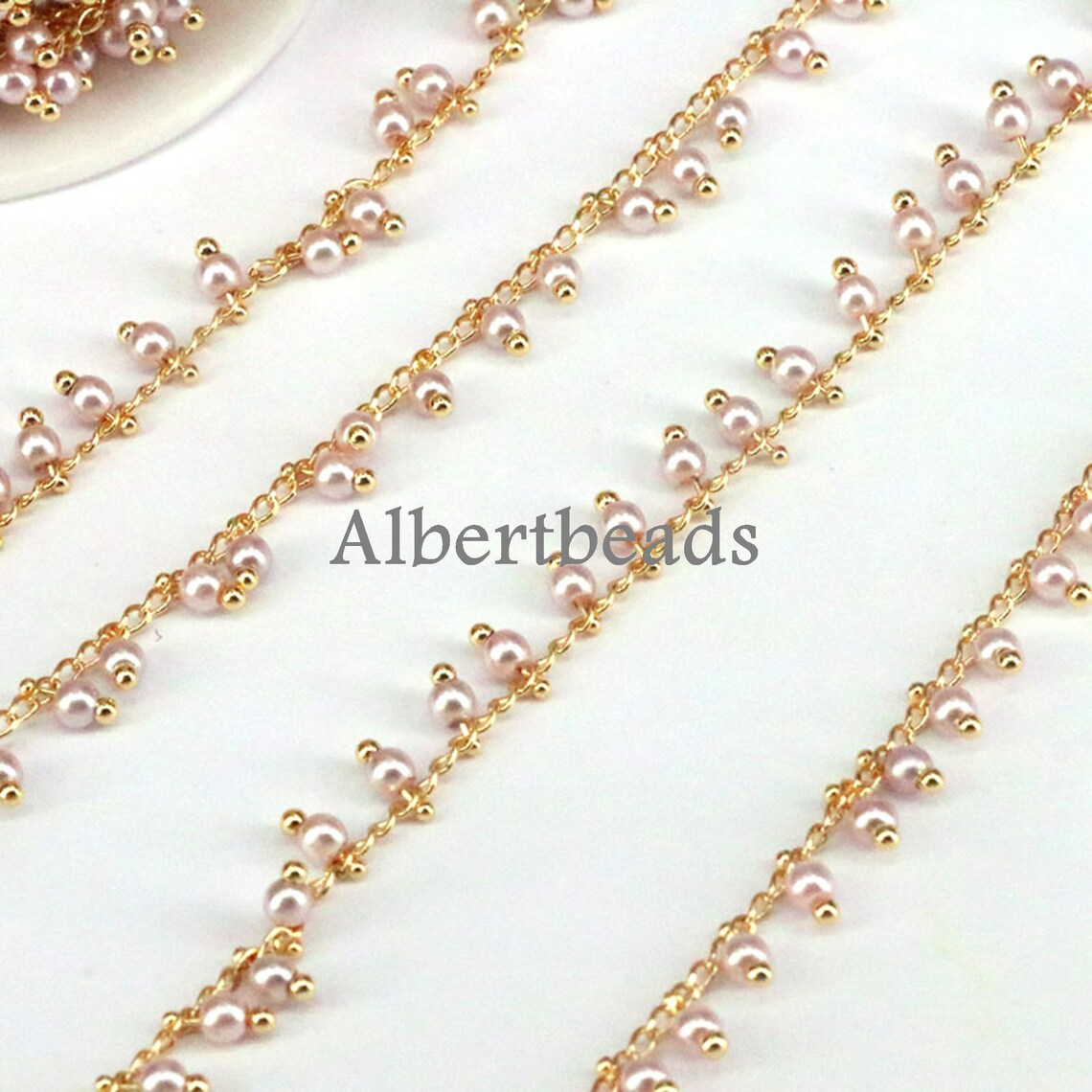 5 Meters, Pearl Shell Beaded Chains for Necklace Bracelet, 4mm Pink ...