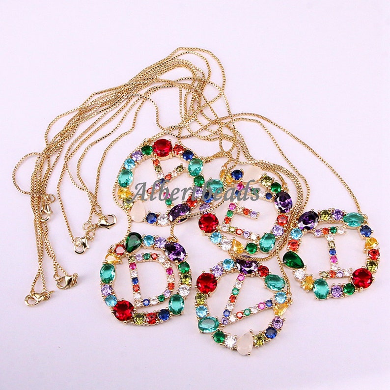 ZYZ336-7703 Rainbow Color Crystal Zircon Letter Alphabet Pendant Initial Letter CZ Stone Women Jewelry Pendant 5PCS