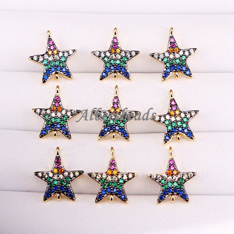 10PCS Micro Pave CZ Copper Connector Beads DIY Jewelry Findings A340-3499 Rainbow Crystal Zircon Star Beads Jewelry