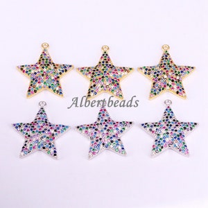 A339-1178 Gold/Silver Plated Brass Rainbow CZ Star Pendant With Colorful Zircon Stars Charm Findings DIY Making Jewelry Supply, 10PCS