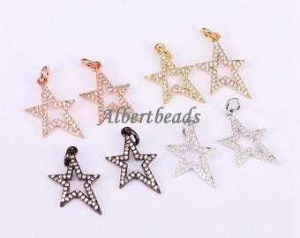 A185-8400 Micro Pave CZ Hollow Star Pendant Charms for Earring