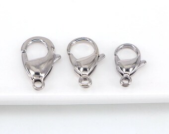 50PCS, Bulk 10mm 12mm 14mm Stainless Steel Lobster Claw Clasps, Findings for Necklace Bracelet Jewelry Making