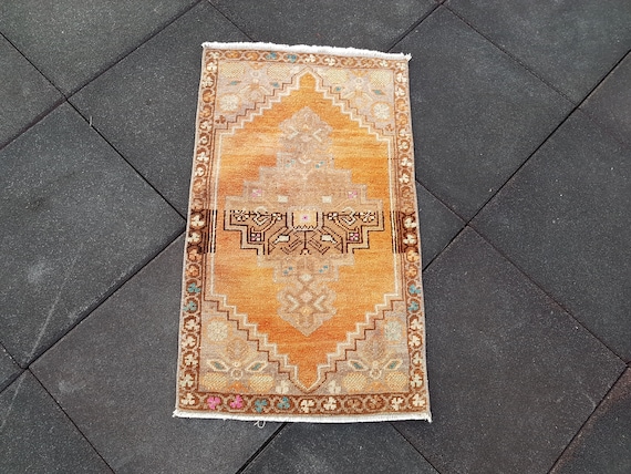 - Size Vintage Ushak small RUG 44 x 85 cm,Bath mat 1/'4 x 2/'8 Mat Rug,Entry Decors Rug,Turkish Carpet,Area Rug