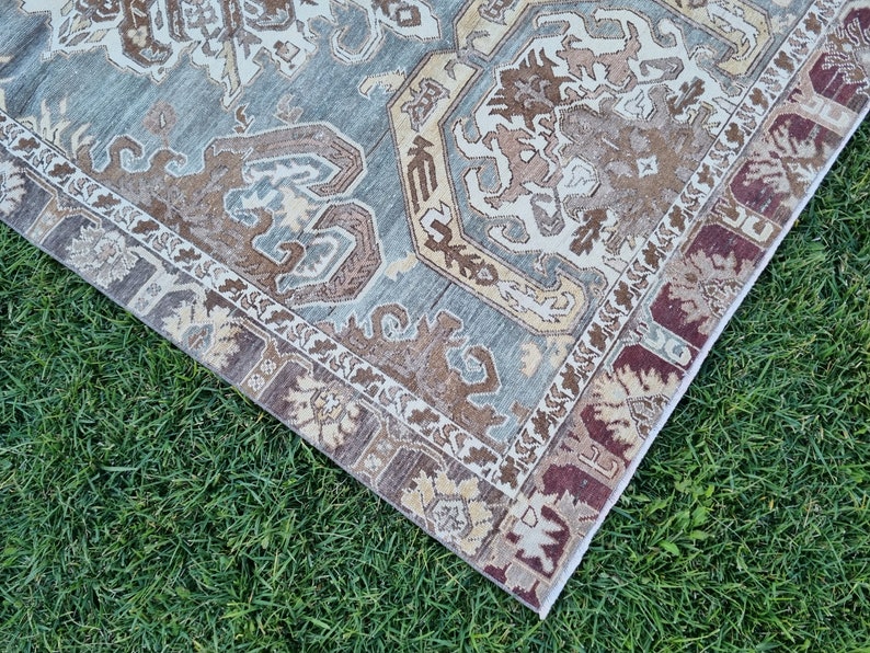 5'1x8'9 Antique Uushak Rug, Vintage Rug,interior designer rug,Faded Colors rug,Saloon Rug,Distressed-Low Pile Wool Rug,156267cm image 7