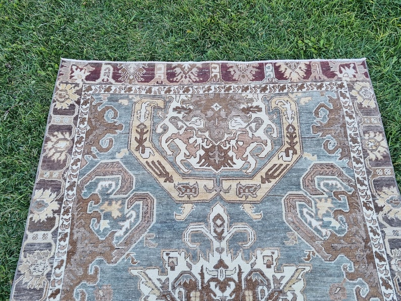 5'1x8'9 Antique Uushak Rug, Vintage Rug,interior designer rug,Faded Colors rug,Saloon Rug,Distressed-Low Pile Wool Rug,156267cm image 6