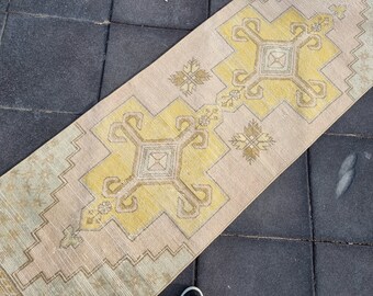3x9 Rug, Kitchen Decor Runner Rug -2'9" x 8'5" -Antique Decorative Turkish Rug,Pale Colors,Distressed-Low Pile Carpet, 82x256 cm